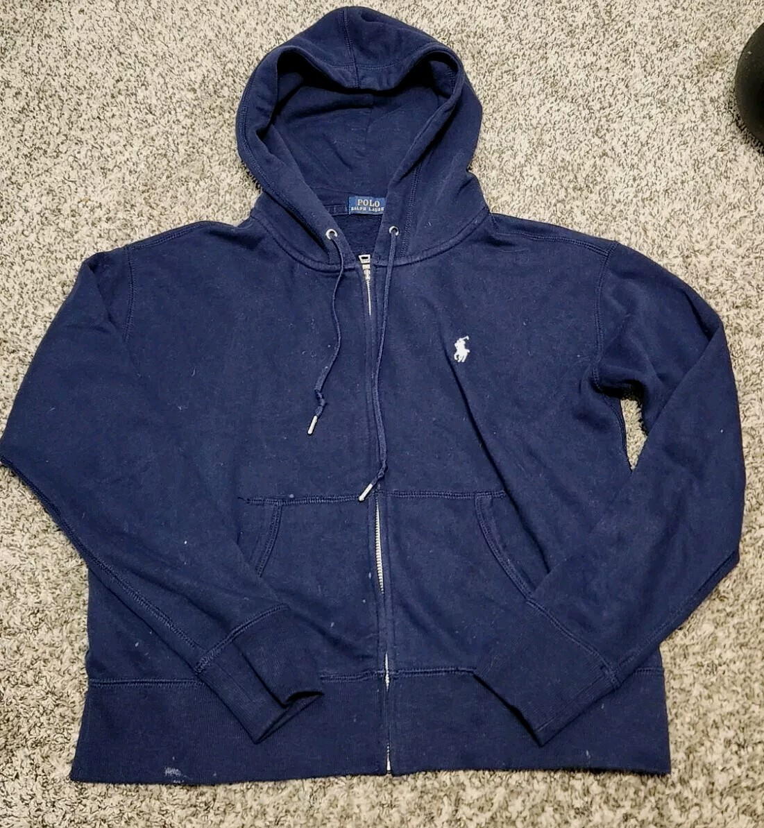 Felpa con cappuccio Polo Ralph Lauren cerniera intera uomo XS blu navy bianco pony