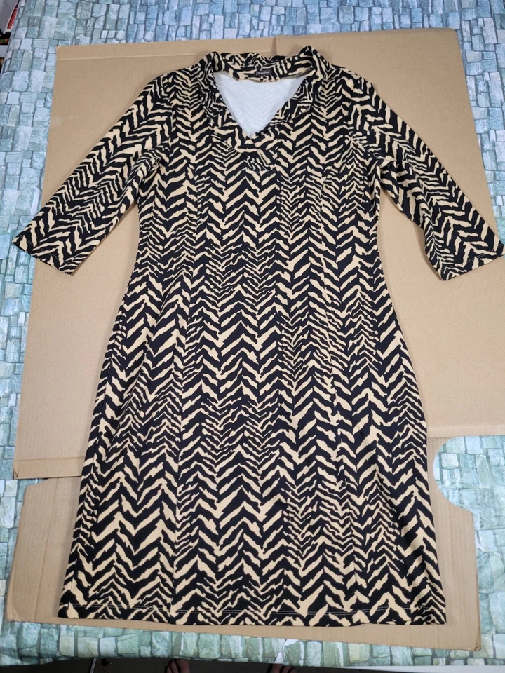 Vestido Vaina J. McLaughlin Terin Estampado Animal Tigre Grande Beige Negro Foto 3 de 4