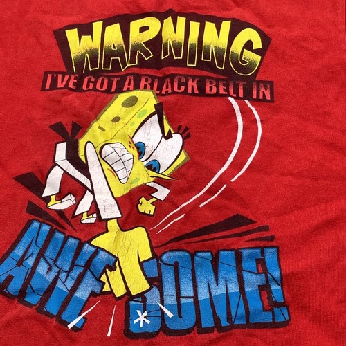 Nickelodeon Spongebob Squarepants Girls Red Shirt Karate Graphic Tee Size 6/7 - Picture 2 of 5
