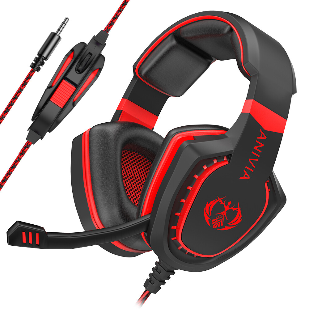 Red Adjustable Gaming Headset with Microphone for PC