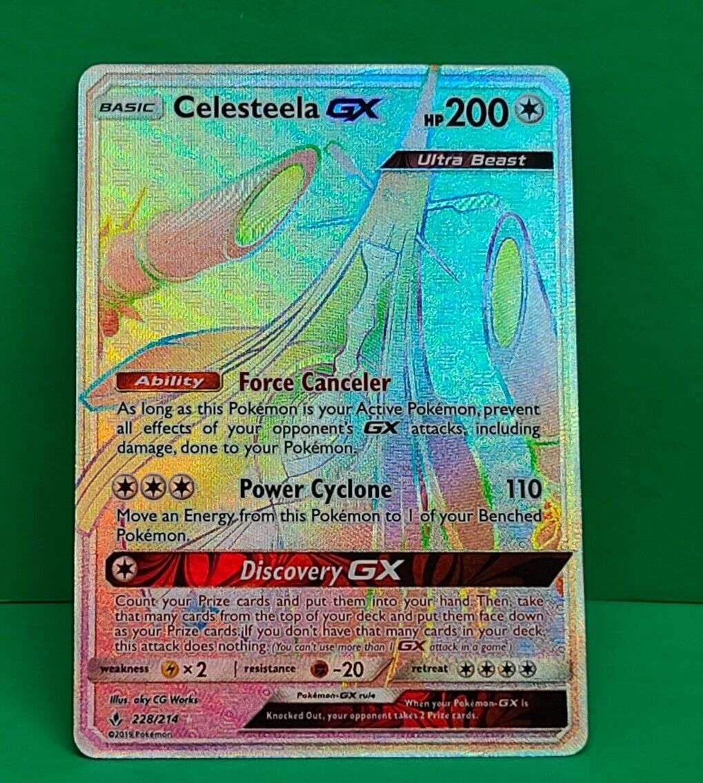 Pokemon SM Unbroken Bonds Celesteela GX 228/214 Secret Rainbow 🌈 Rare!  NM-MINT!