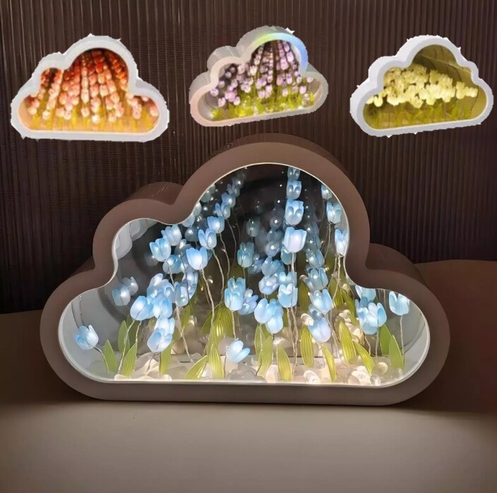 DIY LED Cloud Tulip Lamp Night Light Flower Table Light Home Mirror Decoration-image