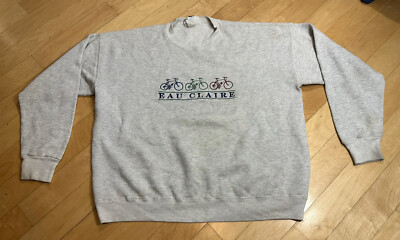 #ad Vintage EAU Claire Wi Embroidered Bike Sweatshirt Size XL Made USA $21.60