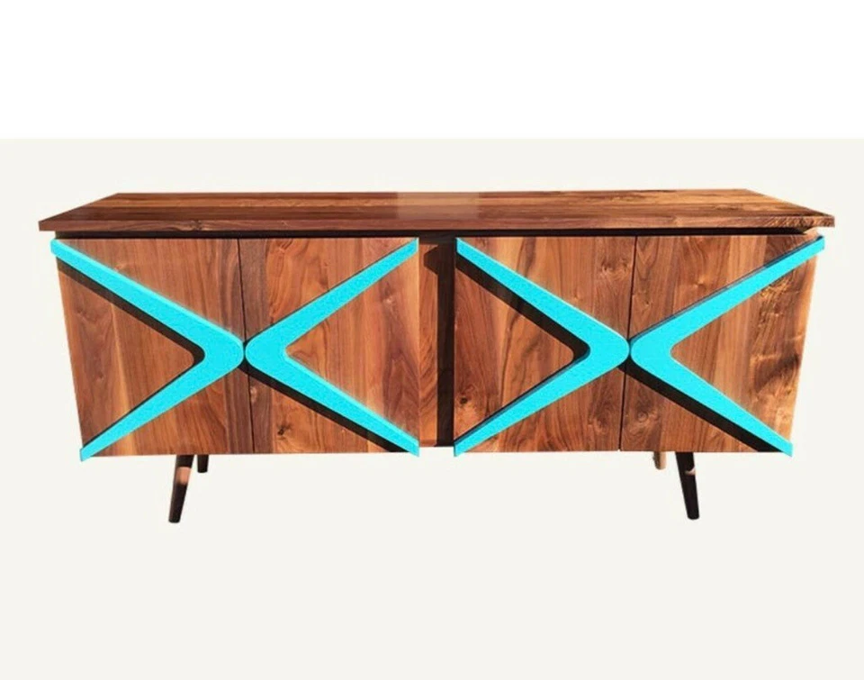 Mid-century Modern Credenza Boomerang Handmade Solid Walnut MCM Sideboard Media  - Image 3 of 4
