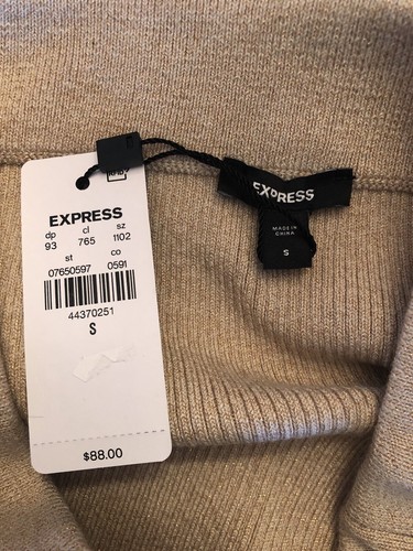 Express gerippter Strick Midi Bleistiftrock beige gold kleiner Pull-on neu mit Etikett - Bild 4 von 6