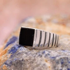 Natural Black Onyx Ring 925 Sterling Silver Handmade Gemstone Jewelry