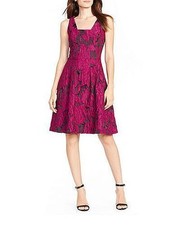 New Lauren Ralph Lauren Purple Black Two-Tone Jacquard Fit & Flare Dress Sz 8
