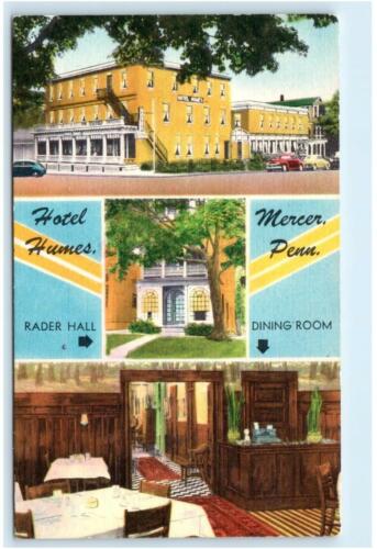 MERCER, PA ~ Roadside Multiview HOTEL HUMES c1940er Jahre Autos Leinen Postkarte - Bild 1 von 2