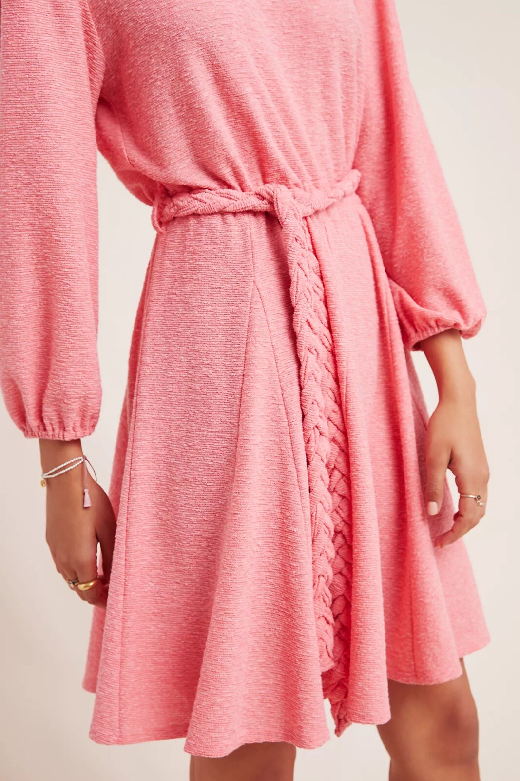 ANTHROPOLOGIE JOVIE TEXTURED MINI DRESS Braided Belt Coral Size XS NWT