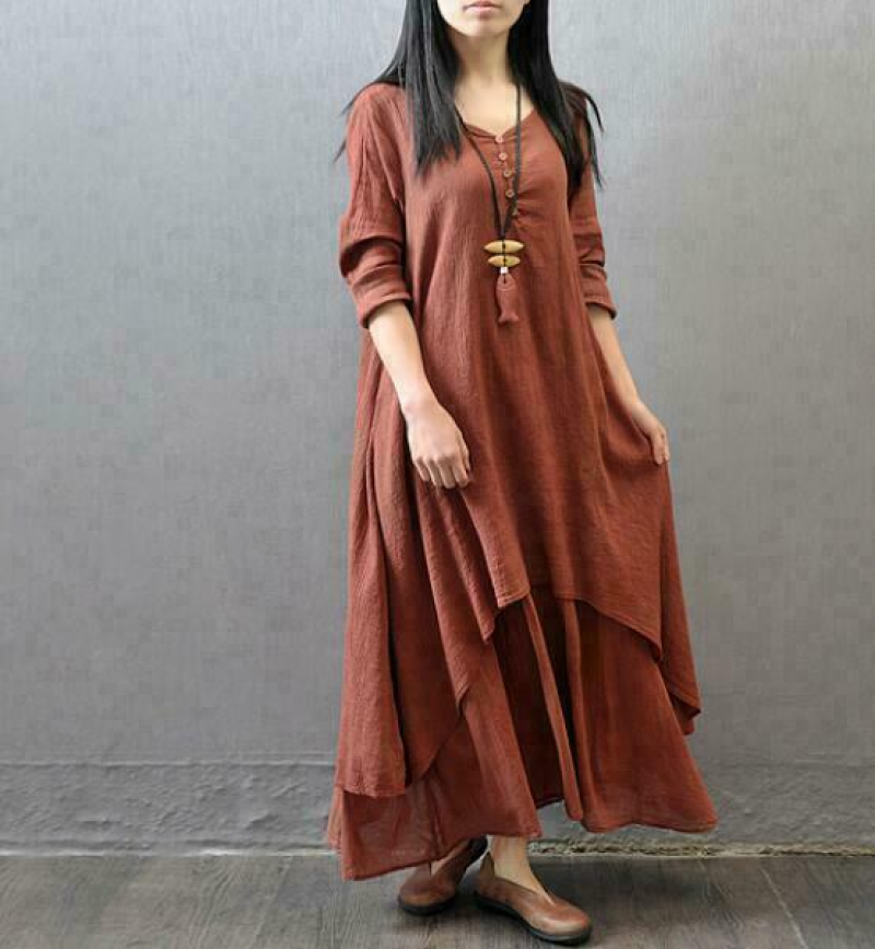Womens Summer Elegant Chinese Linen Clothes Long Dress Plus Size 5XL | eBay