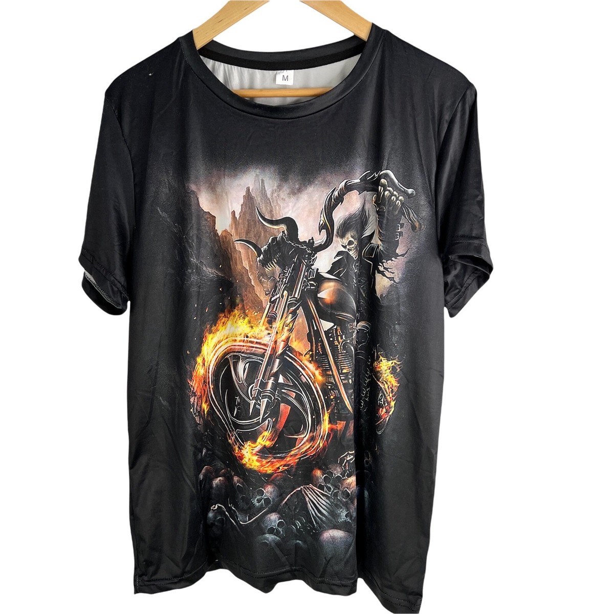 Men's Short Sleeve T-Shirt With Motorcycle Riding Skeleton