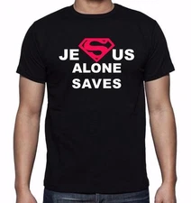 MEN PRINTED JESUS ALONE SAVES CHRISTIAN THEME LOVE GOD BIBLE CROSS TEE T-Shirt