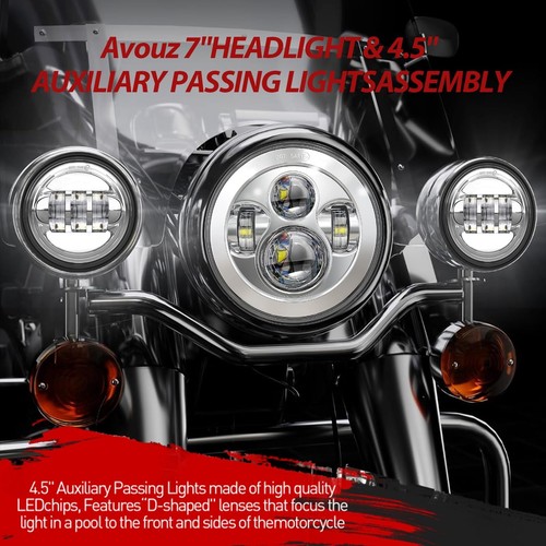 7 inch LED Motorcycle Headlights 4.5" Fog Passing Lights DOT Kit For Harley D... - Picture 2 of 7