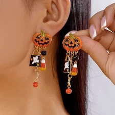 Fashion Enamel Pumpkin Ghost Earrings Women Drop Dangle Jewelry Halloween Gifts