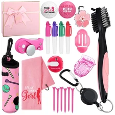 21 Pcs Pink Golf Accessories Kit Woman's Golf Towel Balls Tees Brush