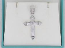 14K White Gold 1.0 ctw NATURAL Diamond Cross Pendant