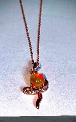 LeVian 14k Strawberry Gold Opal & Diamond Pendant Necklace 18''  [114GRA]