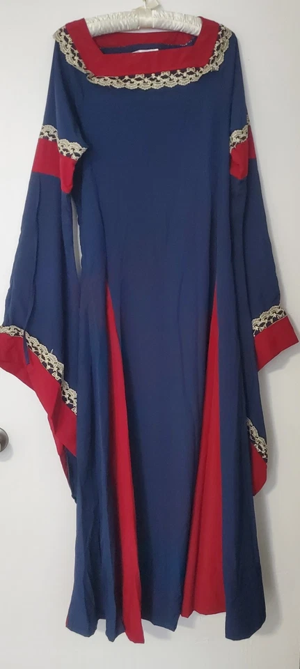 Frawirshau Medieval Goth Renaissance Dress Cosplay Gown Blue Red Gold Trim Small - Image 4 of 4