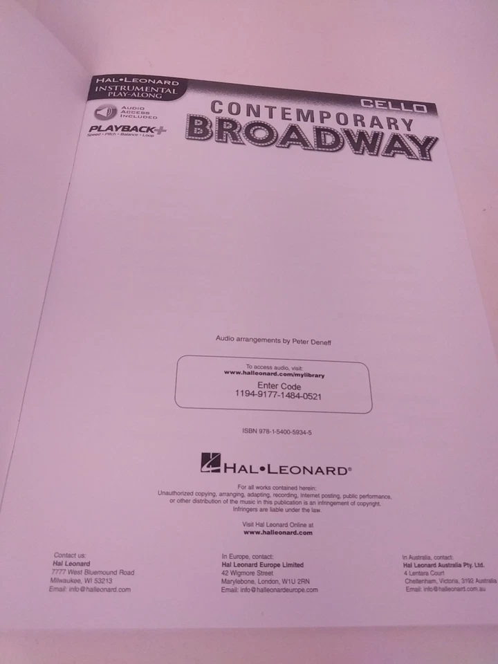 Hal Leonard Contemporary Broadway Cello Play Along Music Book - New.     (BR2.1) - Image 4 of 4