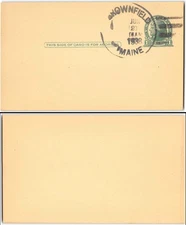 US #UX27 Brownfield ME, 1938, unusual cancel