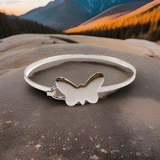 NOS Unisex Speidel Silver Tone Butterfly Bangle Blank ID 6.25-6.5" Kids Bracelet