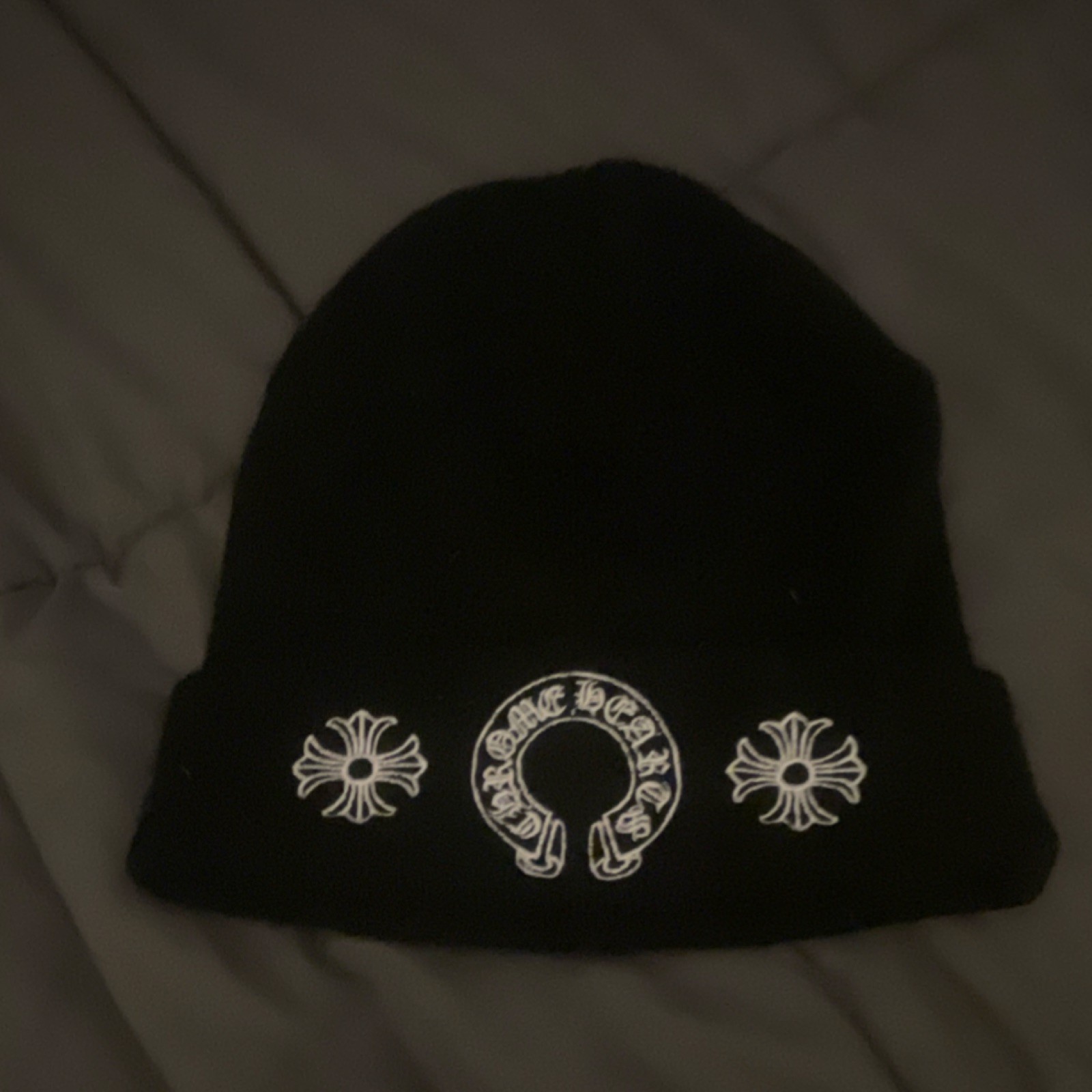 Chrome Hearts Black Designer Beanie Hat Men One Size Solid