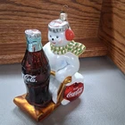 VTG Snowman Sled Giant Coke Bottle Ornament Kurt Adler Polonaise