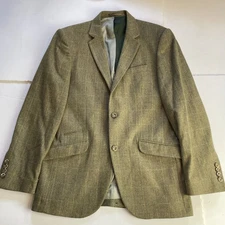 Claudio Lugli Premium Mens Khaki Green Wool Herringbone Blazer Suit Jacket 48