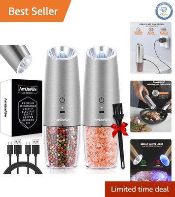 Chic Stainless Steel Electric Grinder Set - Rechargeable & Coarseness Control