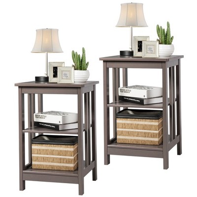 Topbuy 2 PC 3-tier Nightstand  Round Corners End Bed Sofa Side Accent Table
