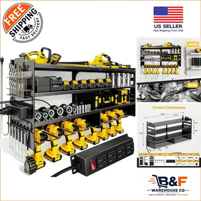 #ad Wall Mounted Tool Storage Rack Rust Resistant with Charging Station for Tools $88.64
