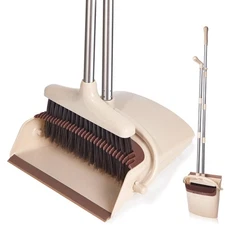 Broom and Dustpan Set with Long Handle, Light Weight Stainless Steel Poles St...