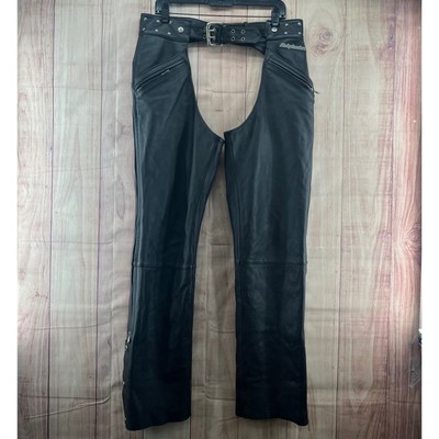 Harley Davidson Mens Black Leather Motorcycle Chaps Riding Pants Size M