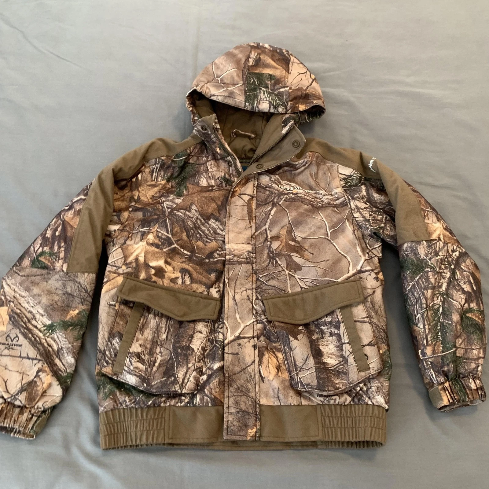 Field & Stream Jacket Youth Medium Brown Camo Hooded Insulated Hunting Parka