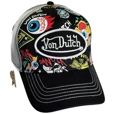Von Dutch Hat (BLACK JAX PSYCHO) All-Over Print Patch Trucker Mesh SnapBack NEW!