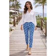 Lilly Pulitzer Kelani Stretch Ankle Pants Shell Print Resort Coastal Blue 4