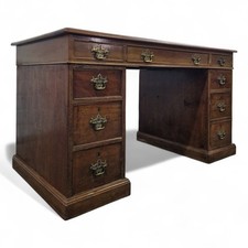 Victorian Mahogany Kneehole Desk Antique Pedestal Writing Table 8 Drawer