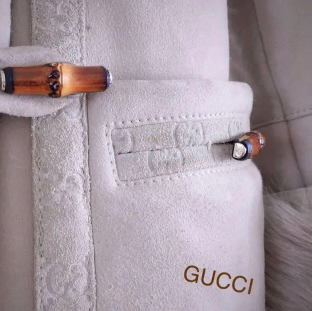 Cappotto Gucci Mouton vera pelle borsone shima bambù