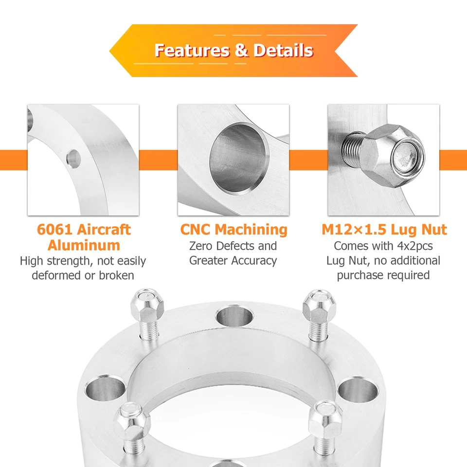 4Pcs 2" Wheel Spacers 4x156 For Polaris Ranger 1000 900 XP ATV UTV 4/156 M12x1.5 - Image 2 of 4