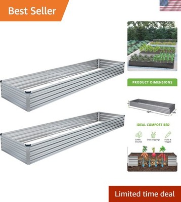 2PCS 12x4x1FT Galvanized Raised Garden Bed Kit,Vegetable Boxes-Rectangle Meta...