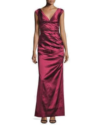 aidan mattox burgundy dress Aidan Mattox Beaded Illusion Boat Neck 3/4 Bell Sleeve A-Line Gown main image 0