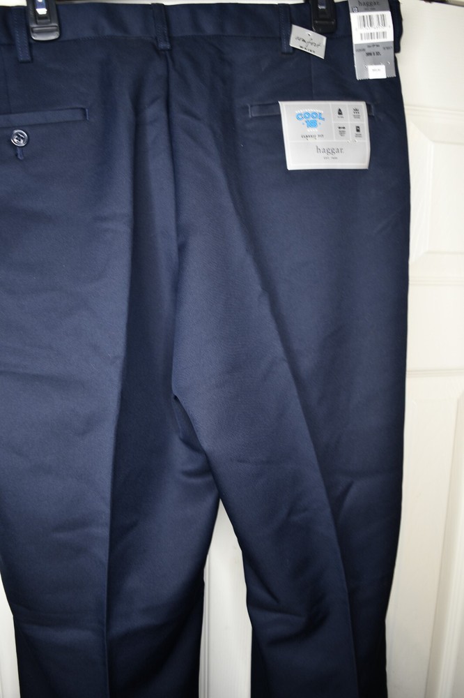 Haggar Men Sz 38Wx32L Navy Cool 18 Performance Classic Fit Comfort Waist