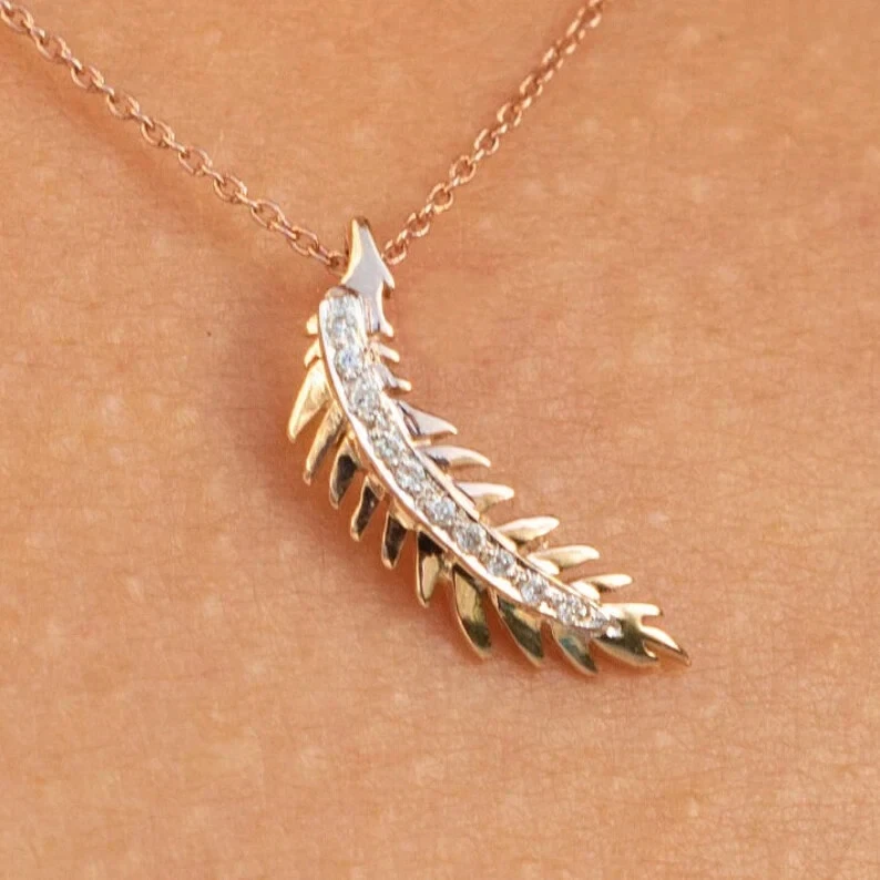 Marquise and Round Pave Diamond Feather Necklace - Gregory Jewellers