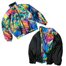 Vintage 80s-90s Head Abstract Reversible Black Oversized Windbreaker, Large