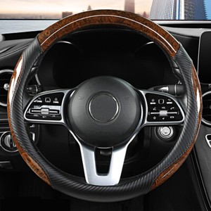 Universal Snap-On Steering Wheel Cover – Black Wood Grain Finish, 1-Year Warranty
