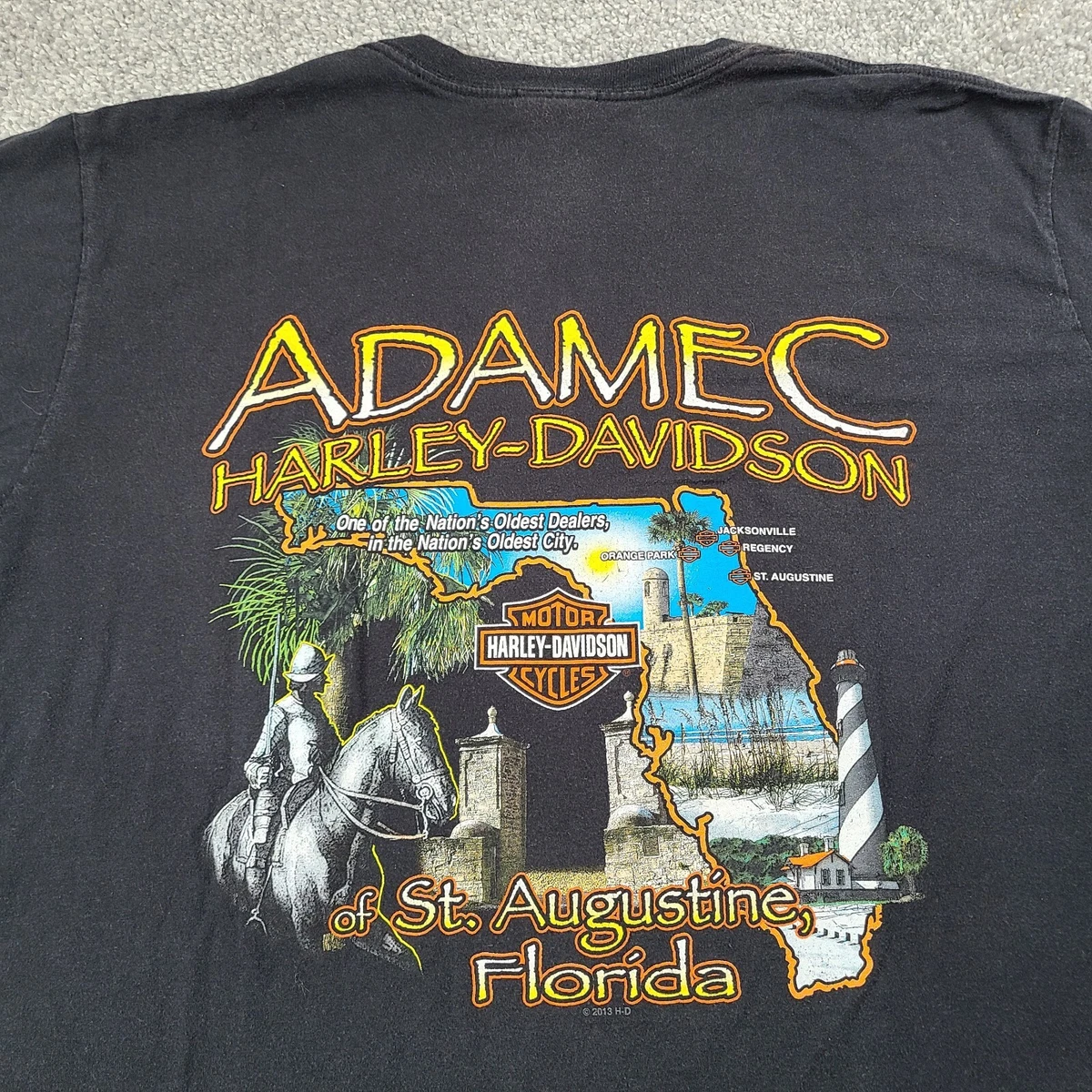 Harley-Davidson T-Shirt St Augustine FL Men's 2XL Black Florida Biker Adamec