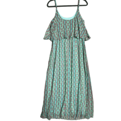 Christine V Printed Mint Green Chiffon Flowy Maxi Dress Tribal Pattern Size  M | eBay