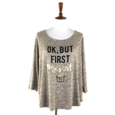 Women's Paper Crane Tan Black Heather Graphic Sweater, Large sz L