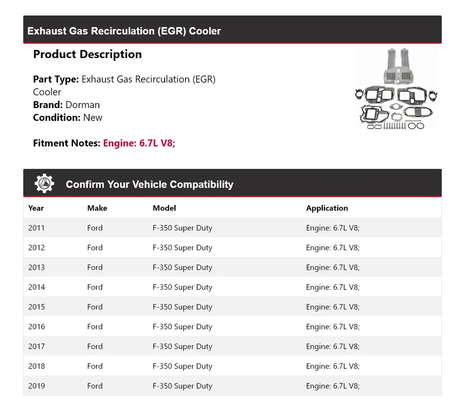 Для 2011-2019 Ford F-350 Super Duty 6,7 л V8 Dorman EGR кулер 2012 2013 2014 - Изображение 2 из 4