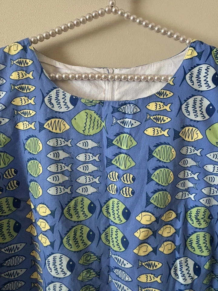 NWT Corkeys Kids Girls Size XL Blue Sleeveless Dress Fish Print Bow Detail - Image 2 of 4